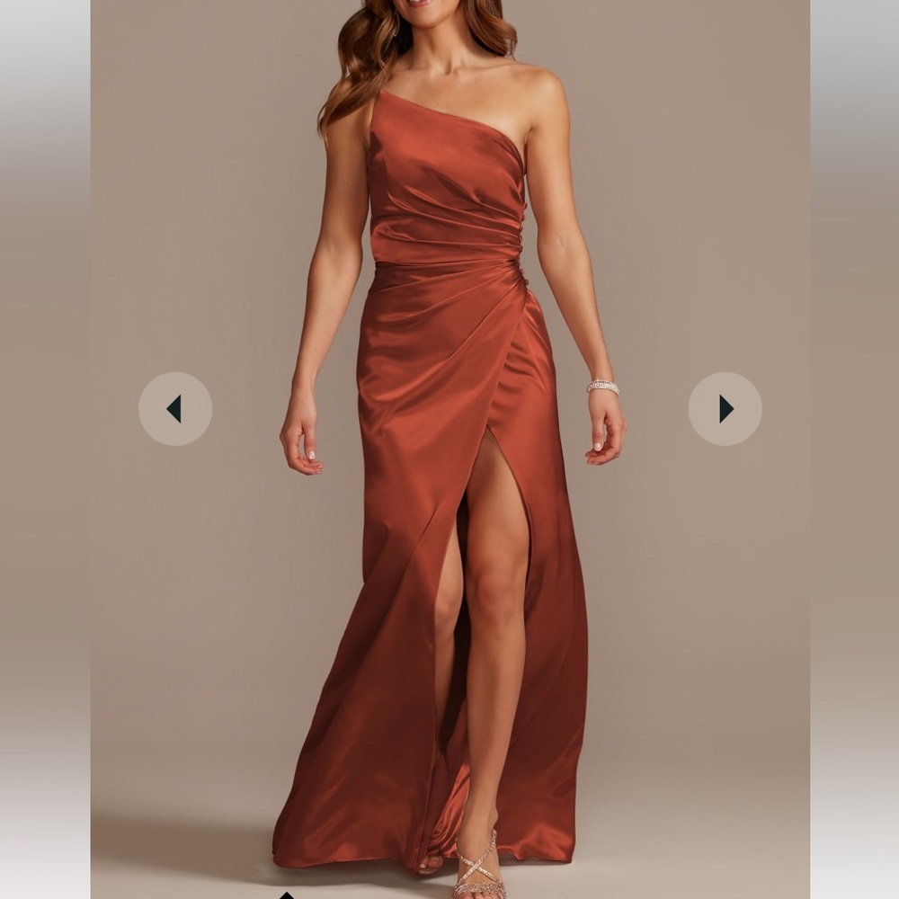 David’s Bridal Galina Signature Charmeuse Draped One-Shoulder Bridesmaid Dress